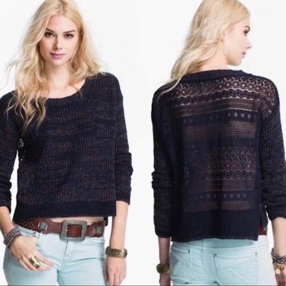 Free People Navy Knit Sweater Lace Back - Picture 1 of 6